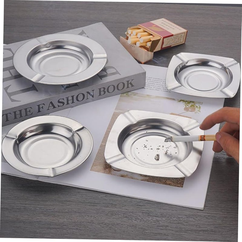 صينية سجائر مربعة من الفولاذ المقاوم للصدأ مع غطاء، حامل تدخين داخلي وخارجي بأسلوب رجعي - Image 3